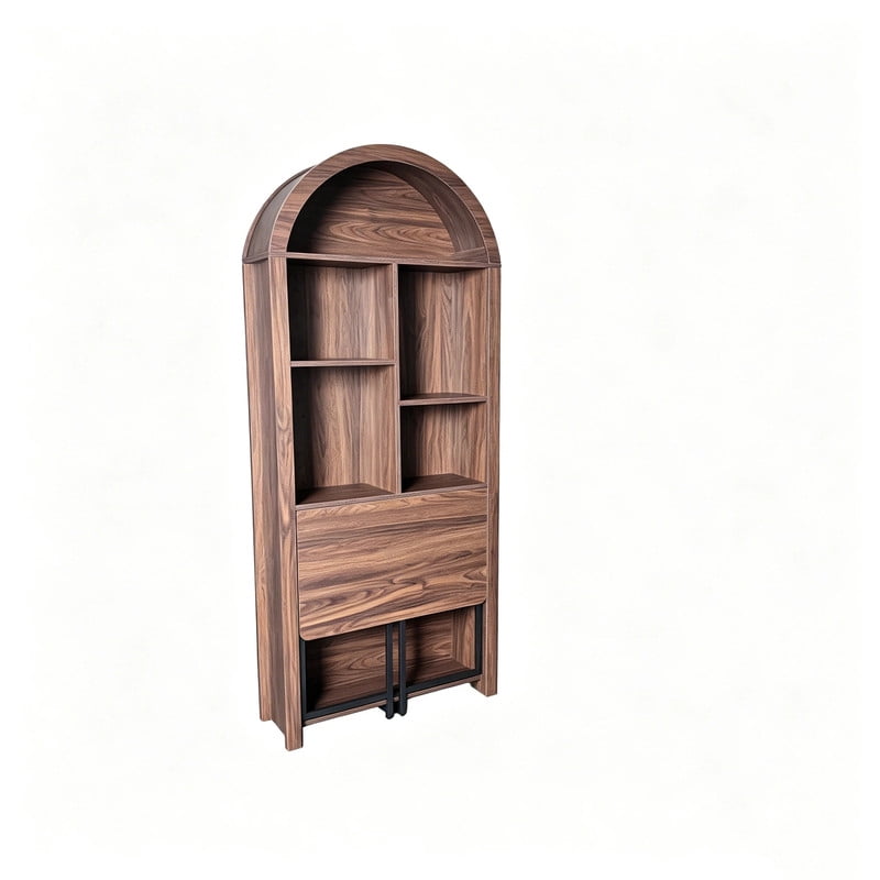 Folding Desk with Storage Cabinet,Convertible Hideaway Desk to Bookshelf, Space-Saving Wall Mount Table for Home Office, Craft, Vanity, Small Spaces