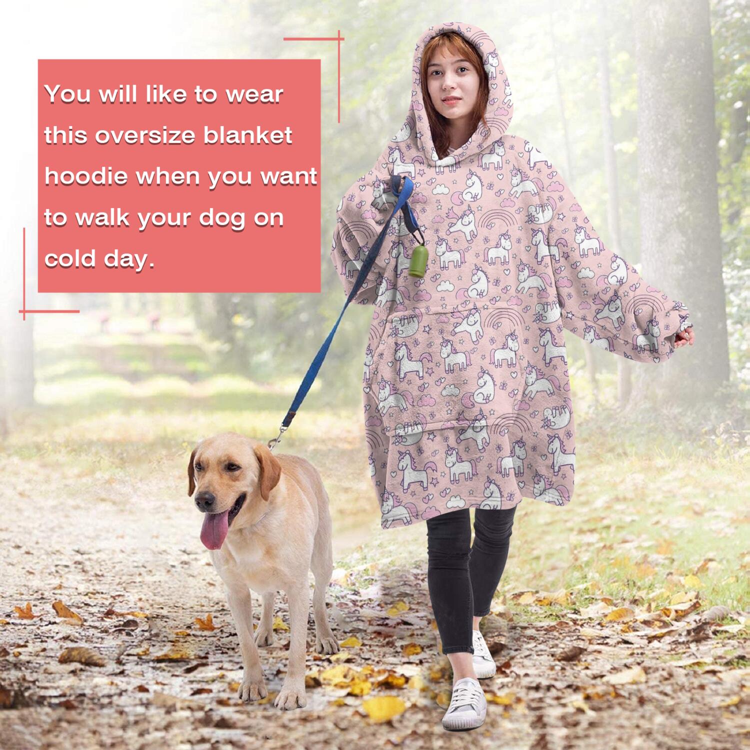 Wearable Oversized Blanket,Pink Unicorn Doodle Pattern Wearable Blanket Hoodie for Adults,Cozy Hooded Blankets with Super Pockets,Super Warm Fuzzy Pullover for Women & Men