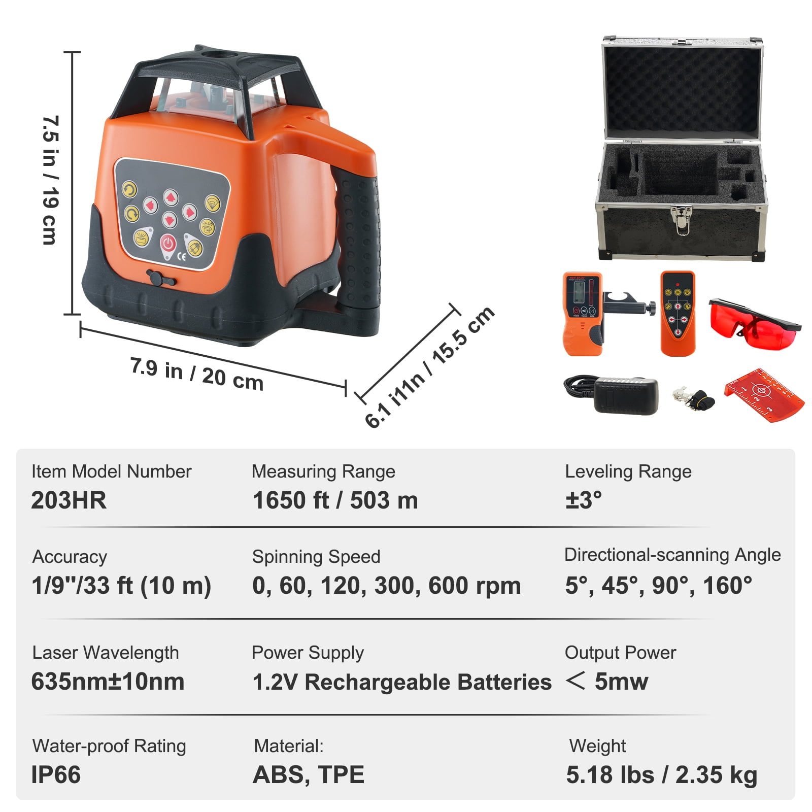KFFKFF Laser Level, 1650ft Range, 360° Self-Leveling Red Cross Line, Adjustable 5 Speeds & 4 Scan Angles, IP66 Water-Resistant, Remote & Manual Modes, Includes Battery