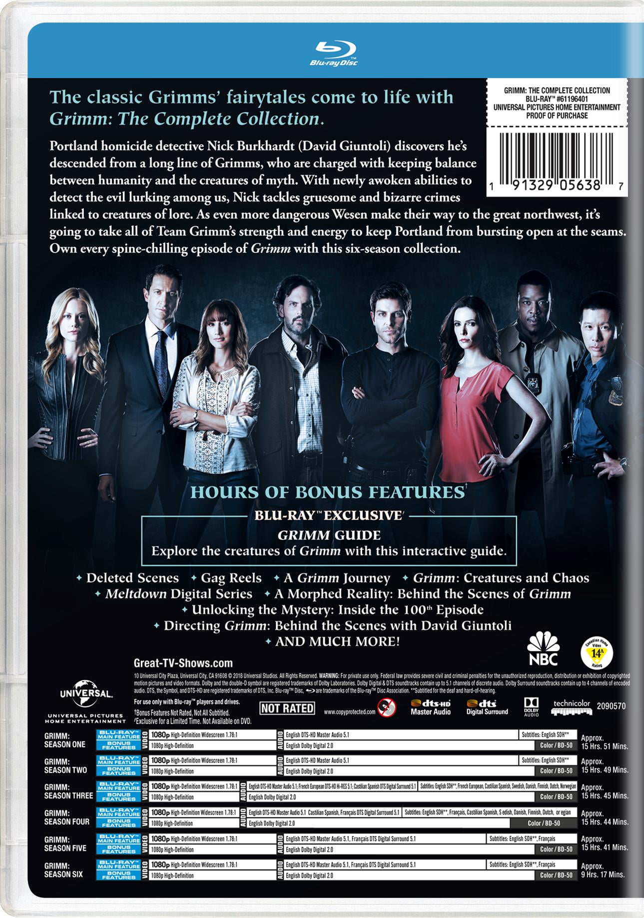 Universal Studios' Grimm: The Complete Collection Blu-ray, Spine
