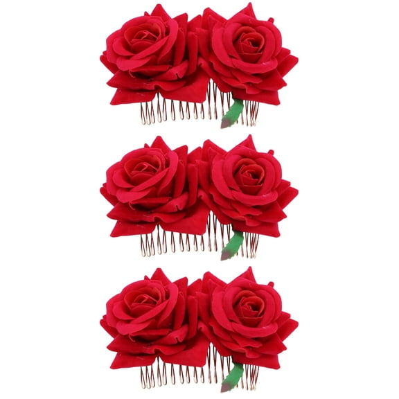 3 Pieces Bridesmaid Hair Accessories for Girls, Red Flower Garland Child Set