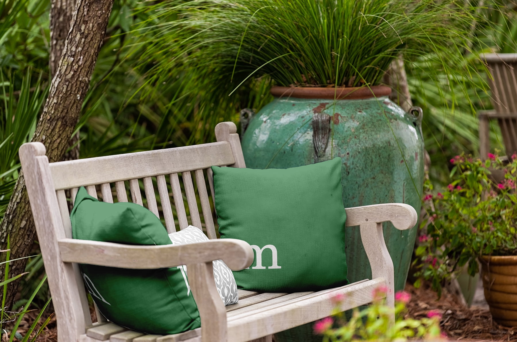 Simply Daisy 20" x 20" Modern Monogram Indoor/Outdoor Polyester Throw Pillow, Sage