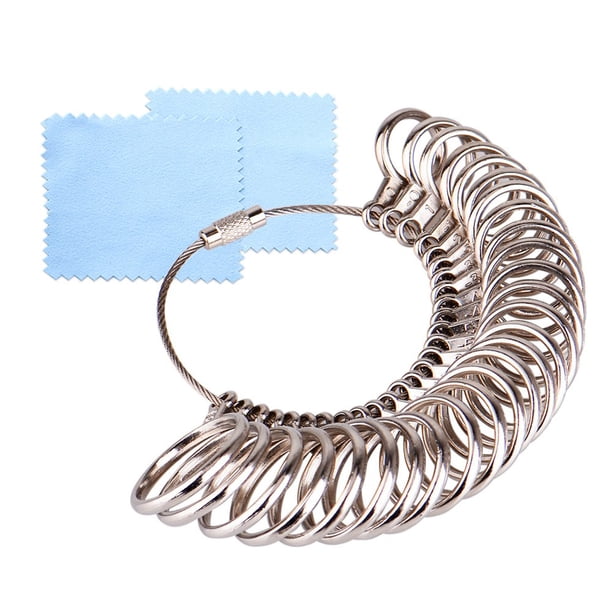 Kuuqa Tamaño 1-13 Medidor De Anillos De Hierro Inoxidable Herramienta De Medición De Tamaño De Anillos De Dedo Juego De Medidores De Anillos 27 Piezas Modelos Circulares Con 2 Piezas De Paño Para Puli