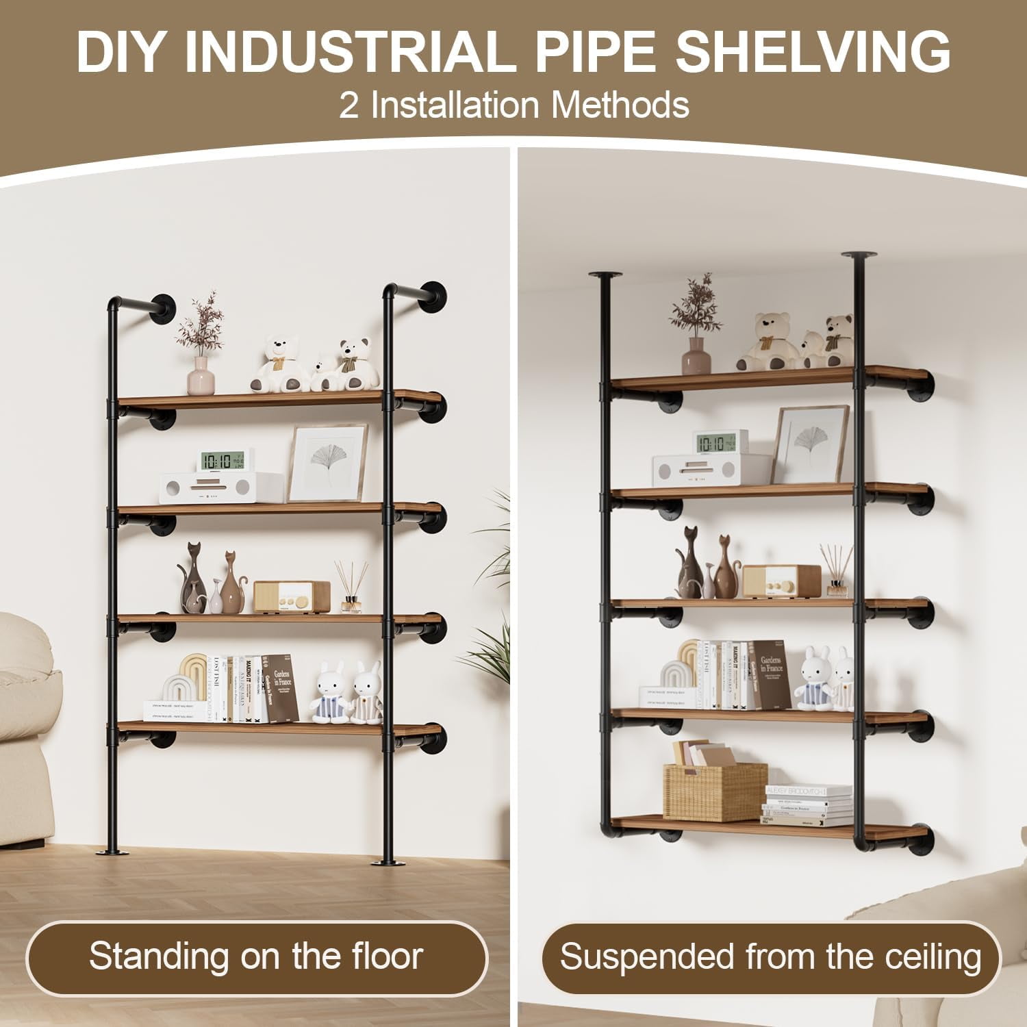 Industrial Iron Pipe Shelving Wall-Mount(No Plank): 5-Tier DIY Open  Bookshelf - Iron Pipe Storage Shelves - Walmart.com, image size:1500x1500