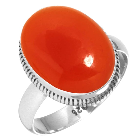 925 Sterling Silver Ring For Women - Girls Orange Natural Carnelian Gemstone Silver Ring Size 5.5 August Birthstone Boho Silver Ring Size 5.5 Engagement Gift For Women 925 Silver Gemstone Jewelry