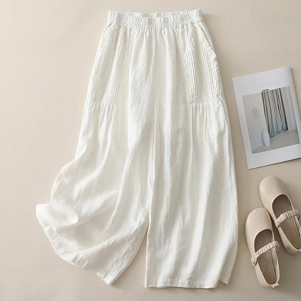 WILLBEST Pantalones Casuales Para Mujer: Elegantes Pantalones Anchos de Cintura Alta, Holgados, de Lino Fino, Ideales Para Cualquier Ocasión y Viaje. Pantalones de Verano Cómodos y A La Moda.