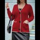 thumbnail image 5 of Suéter de Larga con Bloques de Color para Mujer, Abrigo Informal de Otoño con Botones y Bolsillo Rojo M, 5 of 8