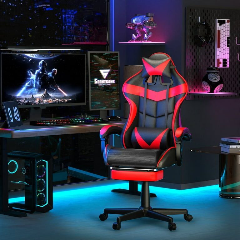 Soontrans Red Gaming Chair,Computer Chair with Massage Lumbar Support and  Headrest,Height Adjustment Desk Chair with High-Back,Red Rolling Gamer Chair  with Linkage Armrests(Ruby Red) - Yahoo Shopping