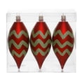 thumbnail image 2 of Vickerman 4.7 inch Red Matte with Green Glitter Chevron Pattern Shatterproof Teardrop Ornament. Box of 3 comes ready to hang., 2 of 2