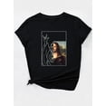 thumbnail image 3 of [Povalité Saisonnière] T-Shirt Graphique Décontracté pour Femmes - Demi Mona Lisa Demi-Ombre, T-Shirt à Manches Courtes Col Rond, Mélange Polyester Noir, Mode Printemps/été, T-Shirts pour Dames Fête des Pères, 3 of 8