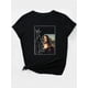 thumbnail image 3 of Camiseta Ligera de verano para mujer[Seasonal Versatility] Women's Casual Graphic Tee - Half Mona Lisa Half Shadow Print, Short Sleeve Round Neck T-Shirt, Black Polyester Blend, Spring/Summer Fashio, 3 of 8