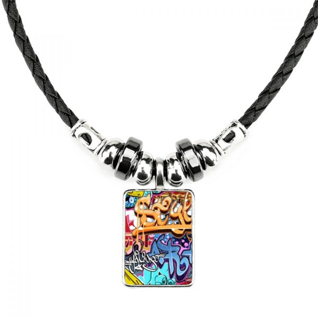 colorful skull painting patrón graffiti street collar a mano colgante de cuerda de cuero Unbranded M