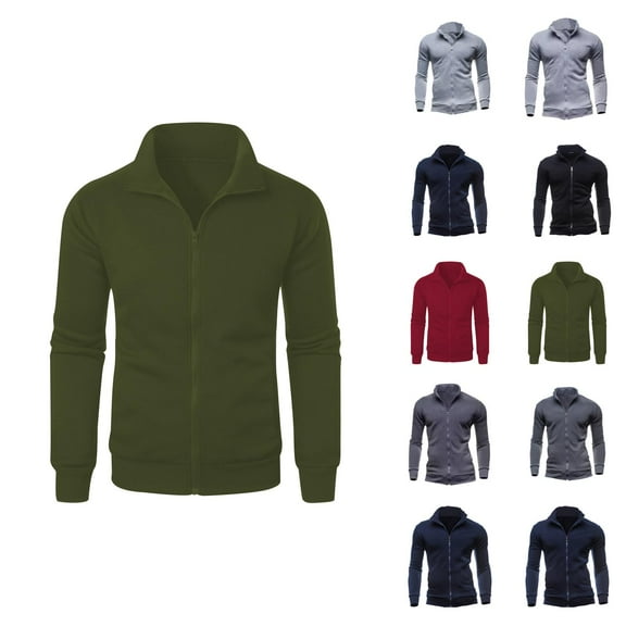 Men's Zip Up Sweatshirt 2025 Fall Winter Long Sleeve Stand Collared Plain Sweat Shirt Jacket Coat Outerwear