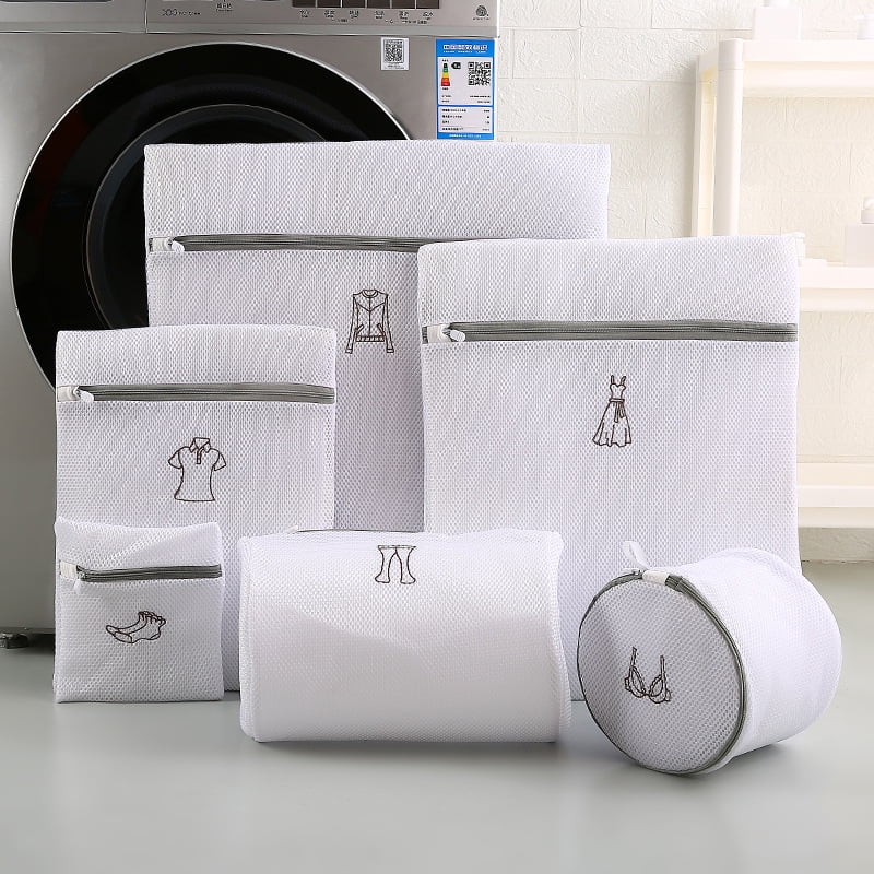 Bra Lingerie Hosiery Underwear 7 pcs Mesh Laundry Bags,Reuse Durable Net Washing Machine Zip Closure Wash Bag for Delicates Blouse White 