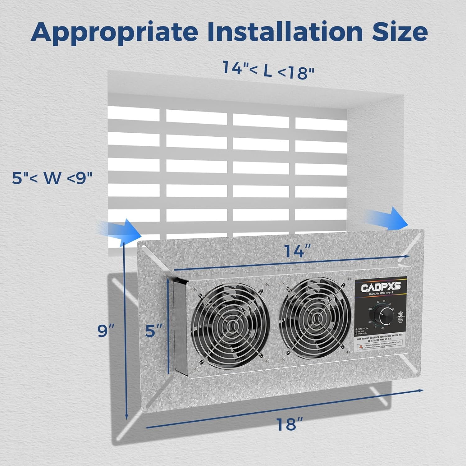 CADPXS Crawlspace Ventilation Fan 220 CFM Air Out, Crawlspace Fan Vent with Humidistat, Dehumidistat & Freeze Protection Thermostat, for Crawl Spaces Basement Garage Attic