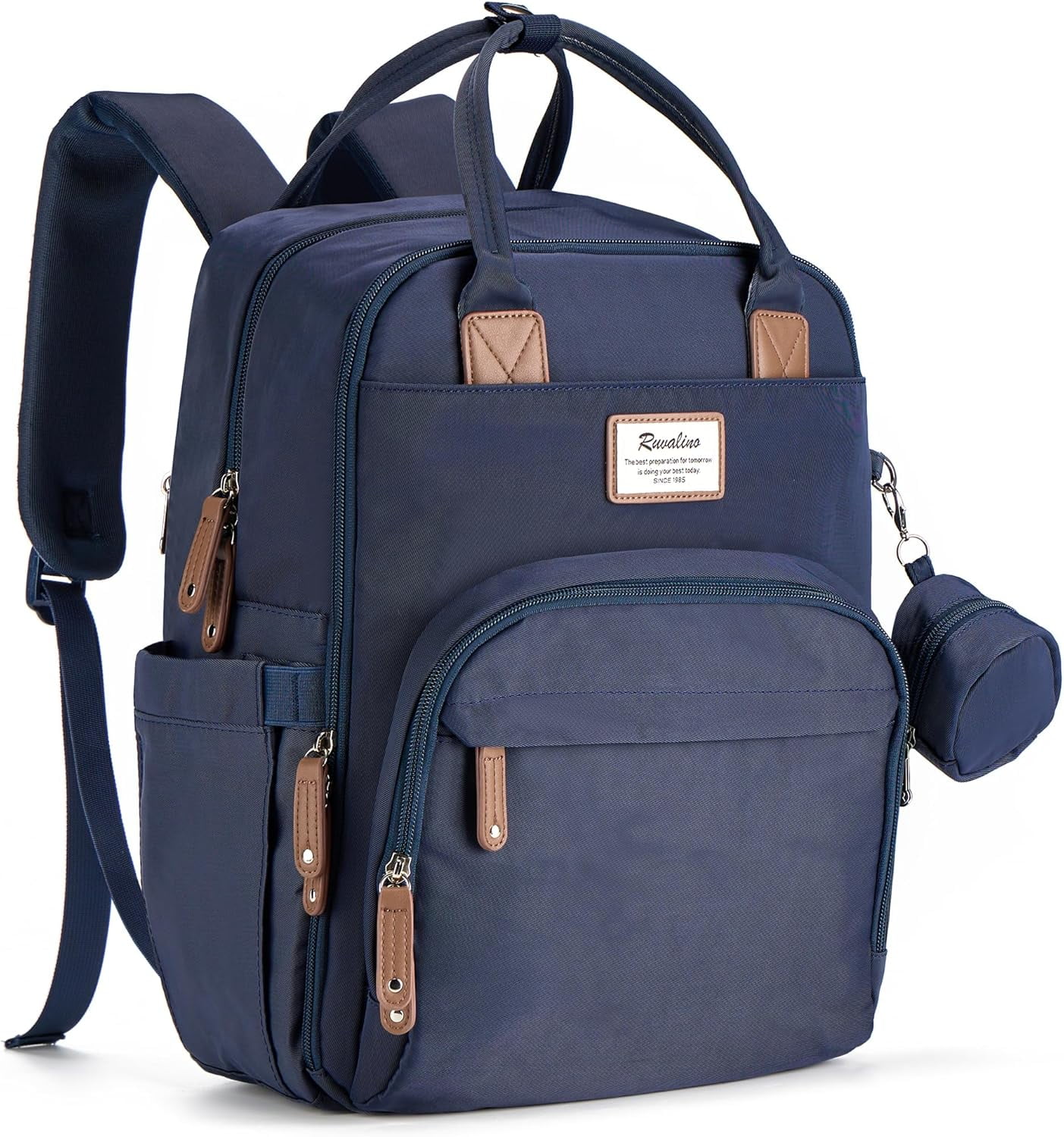Ruvalino Baby Diaper Bag Backpack, Multifunction Waterproof Travel Bag with Insulated Bottle Holders, Durable Fabric and Changing Pad, Navy Blue