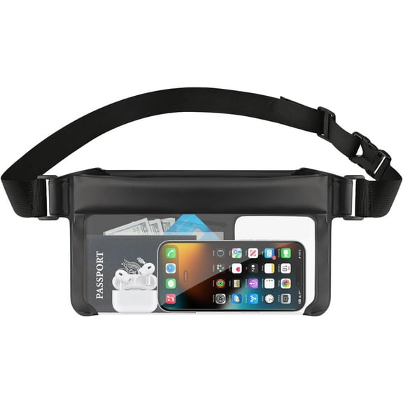 Waterproof Bag Fanny Pack, IPX8 Phone Pouch, Transparent Touchscreen Design, Adjustable Strap (30"-43"), Multi-Use Crossbody/Sling Waist Bag for Swimming, kayaking, Travel, Beach (Fits All Phones)