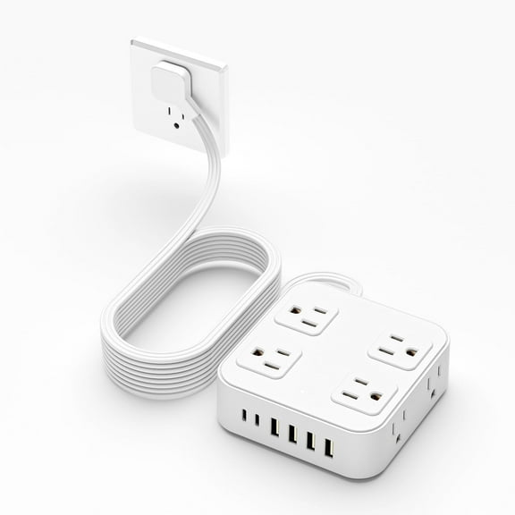 Flat Plug Long Extension Cord 5Ft, Power Strip Surge Protector with 8 Outlets ,4 USB Ports ,2 USB C port,Charging Station for Home, Office, Dorm Room Essentials
