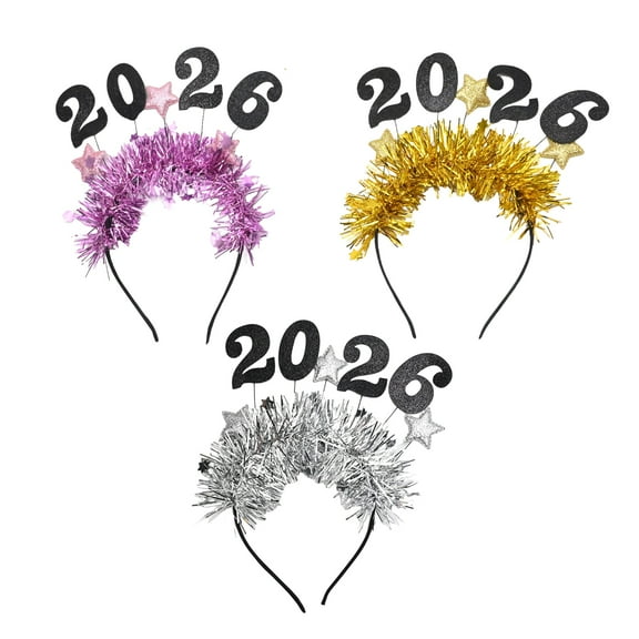 2026-2027 3-Piece Graduation New Year Headbands, Star Tinsel Glitter Sequins Hair Hoops, for Holiday Gatherings