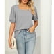 thumbnail image 2 of Camiseta casual para mujer Mangas cortas abullonadas Color puro Suelto Top de verano para uso diario Gris M, 2 of 7