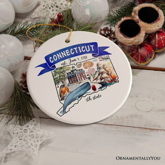 Artistic Connecticut State Themes and Landmarks Christmas Ornament