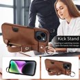 thumbnail image 5 of ShellTech for Ring Holder iPhone 15 Case , Shockproof Leather Hand Strap Kickstand Card Slot Case TPU Back Cover for iPhone 15,Brown, 5 of 9
