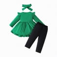 thumbnail image 4 of mgoYE Baby Girl Clothes 18 Months Toddler Kids Baby Girls St.Patrick's Day Outfits Flare Tunic Long Sleeve Dress Shirt Shamrock Print Pants Headband Sets(Green,12-18 Months), 4 of 7