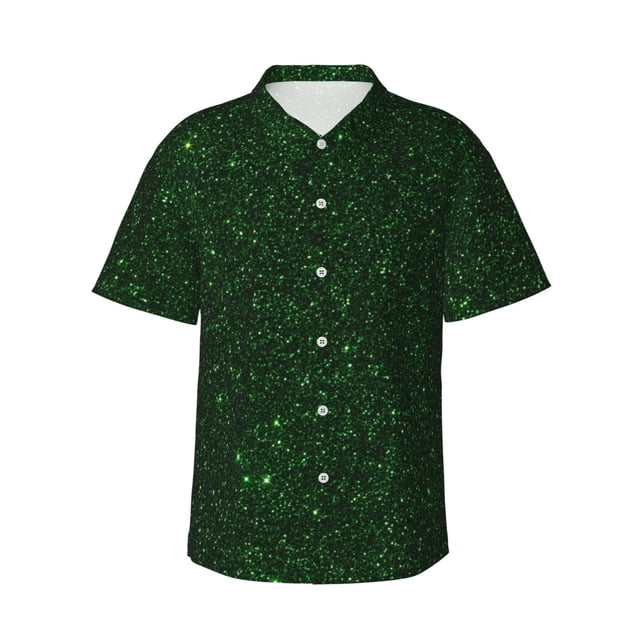 Fotbe Emerald Green Sparkling Camisa Hawaiana para Hombre Unisex – Camisa Casual de Verano con Botones de Manga Corta de Algodón y Lino,X-Large