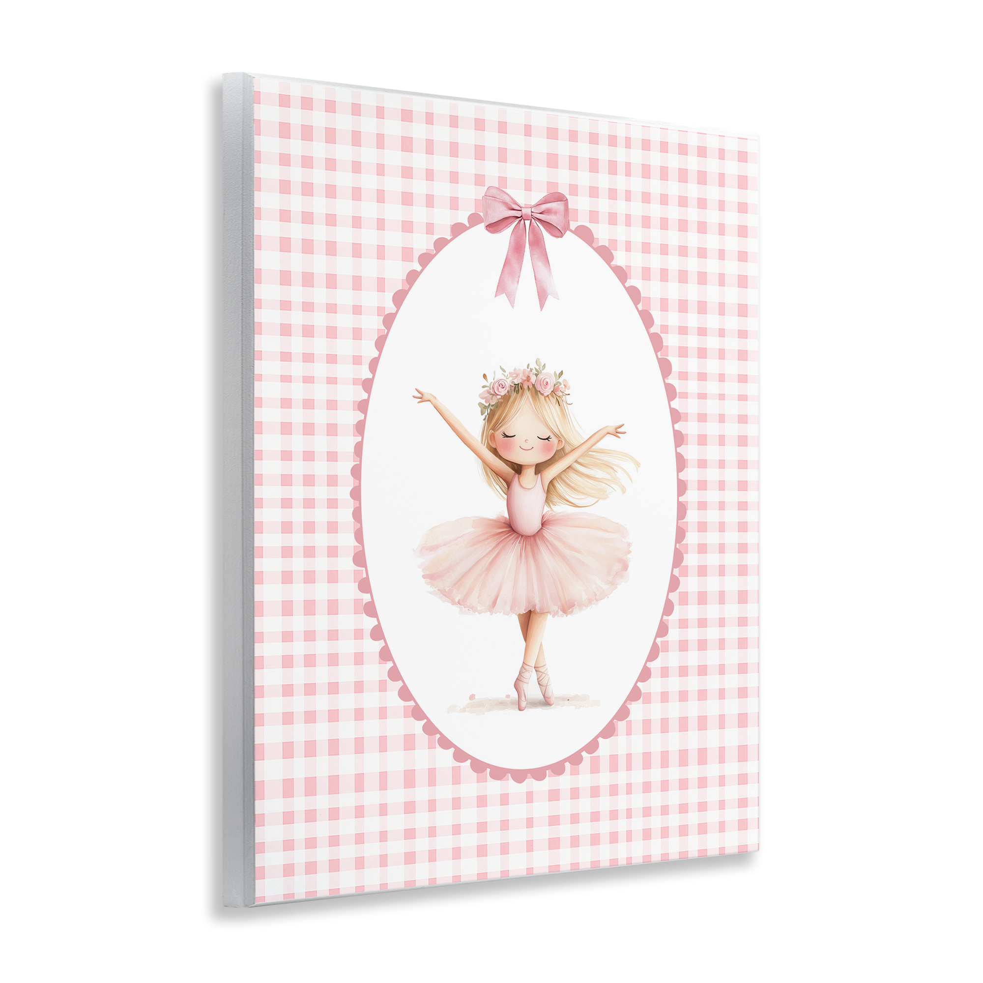 Ballerina on Pink Checkered Wall Plaque Art, design by Christine Simpson Art