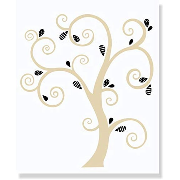 Beige Tree Wall Decal with Black Leaves Wall Stickers Art