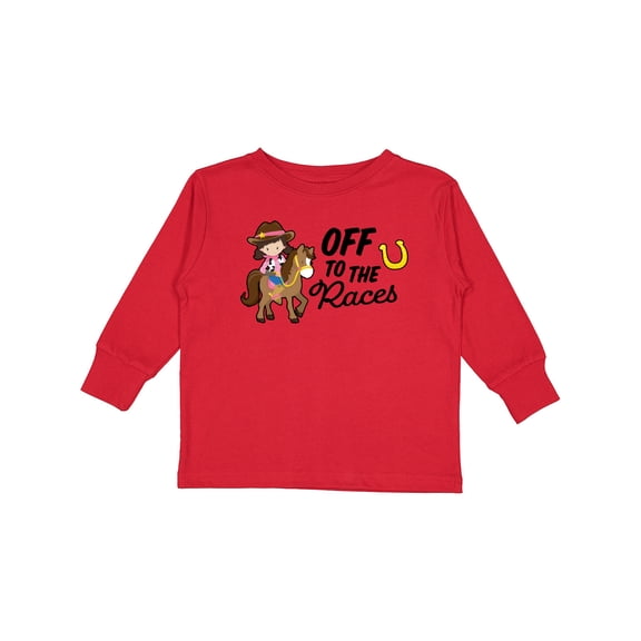 Inktastic Off To The Races with Cowgirl on Horse Girls Long Sleeve Toddler T-Shirt