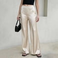 thumbnail image 7 of FNFYFH Womens Silk Satin Wide Leg Pants Casual Loose Soft Work Slacks Elastic High Waisted Business Dress Pants, 7 of 7
