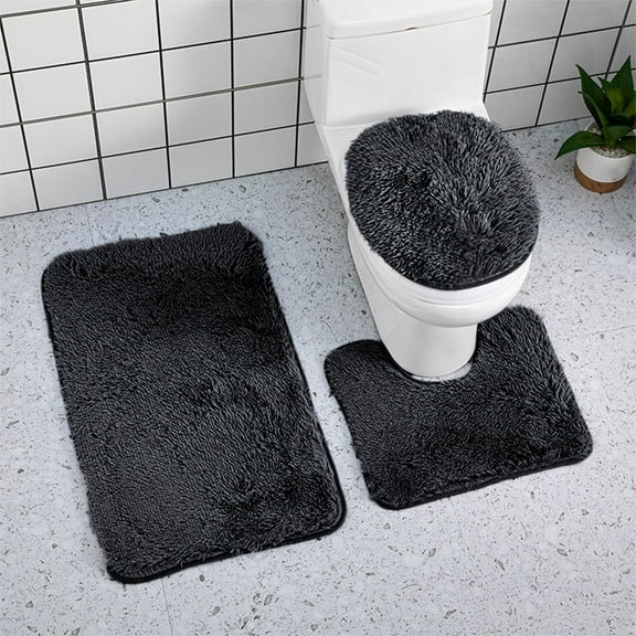 Luckky Bathroom Rugs Sets 3 Piece, Ultra Soft Non Slip Bath Rug and Absorbent Chenille Bath Mat, Bathroom Rugs, Plush Bath Mats for Bathroom, Tub, Shower, Bathroom Toilet Floor Mat (Black)