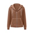 thumbnail image 4 of Women Full Zip Contrast Stitch Hooded Jacket Long Sleeve Hoodie with Pocket for Daily Casual Outdoor Size XL, 4 of 8