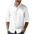 thumbnail image 5 of UVEASISHA Today Sales Mens Lightweight Cotton Linen Shirts Roll-up Long Sleeve Casual Button Down Shirt for Men Solid Color Cuban Guayabera Shirts with Pocket White XL, 5 of 9