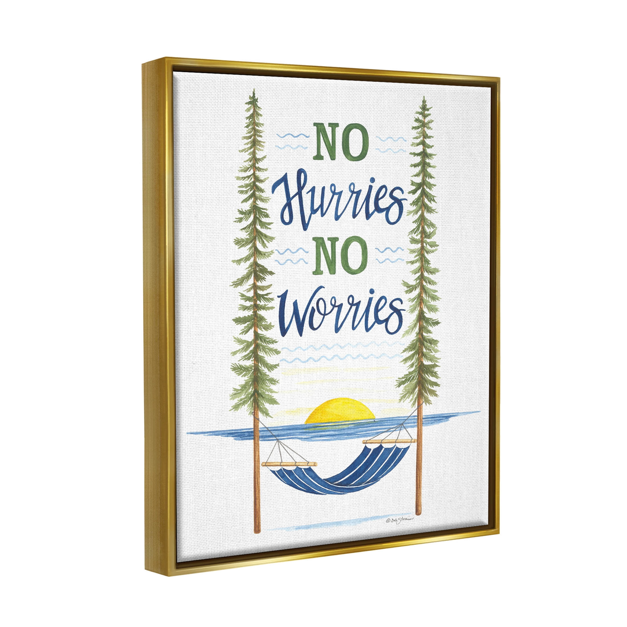 No Hurries Worries Hammock Scene Inspirational Graphic Art Metallic Gold Framed Art Print Wall Art