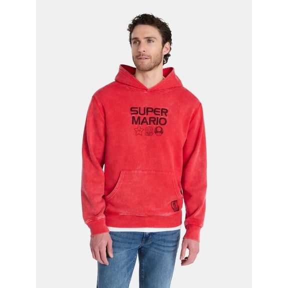 Super Mario Bros. Men's & Big Men's Graphic Hoodie with Overshoulder Print, Sizes XS-5XL