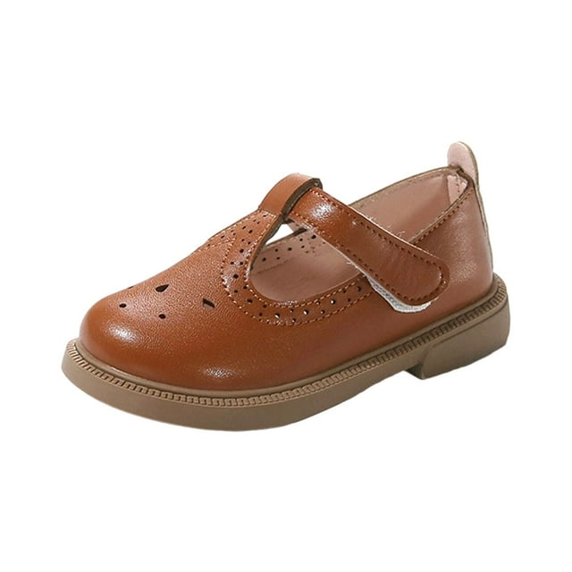 QHFBli Chaussures Mary Jane pour Tout-Petites et Petites Filles - Ballerines pour Fille, Chaussures de Fête et d'École, Brun, 3 à 3,5 Ans