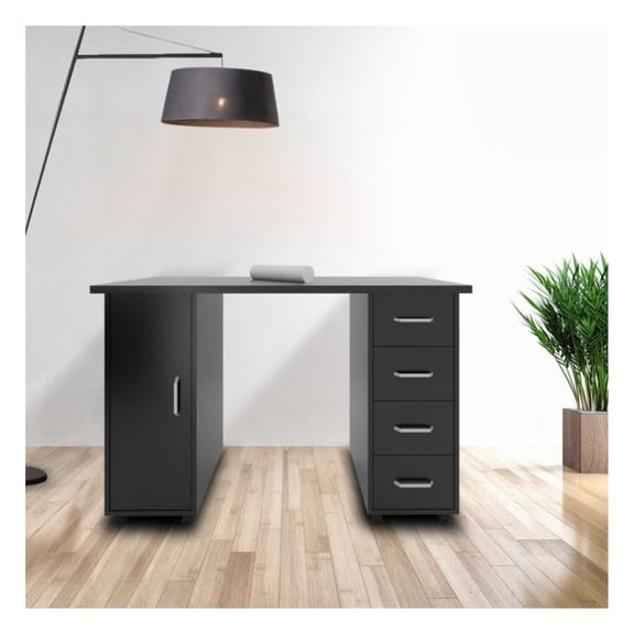 Manicure Nail Table with Drawer, Black Double Edged Salon Station, Professional Nail Tech Table with Wrist Rest, Durable MDF Beauty Workstation for Manicures as picture