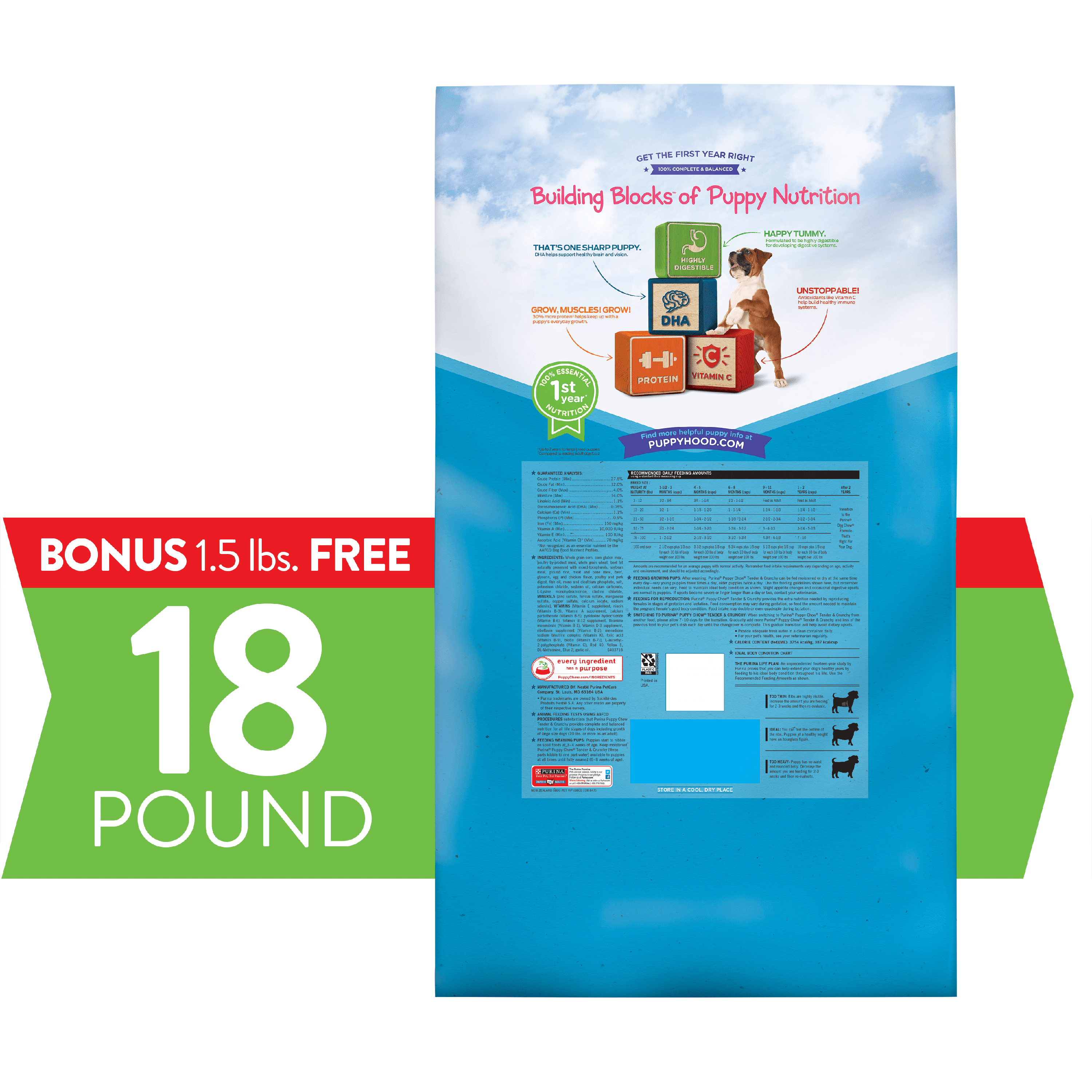 Purina Puppy Chow Dry Dog Food, High Protein Tender & Crunchy Real Beef Formula, 18 lb Bag