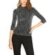 thumbnail image 1 of INSPIRE CHIC Blusa metálica brillante de rayas con lentejuelas para mujer de 3/4 de manga 3XL Plata Negro, 1 of 6