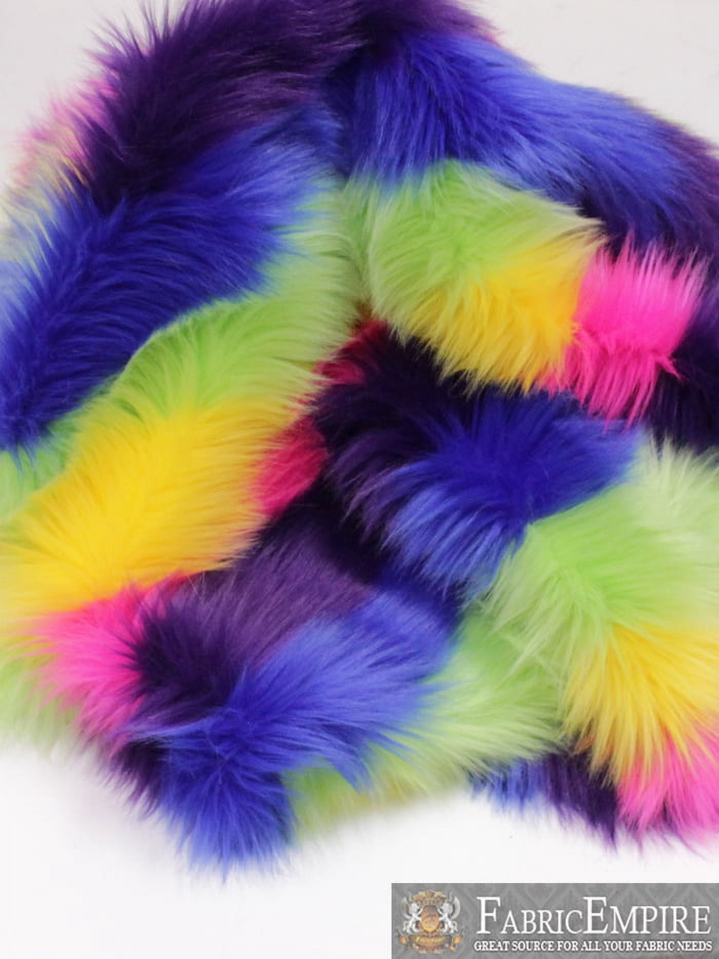 Faux Fur Long Pile SHAGGY RAINBOW Vertical Stripes Fabric / 60" Wide / Sold by the Yard