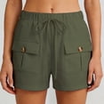 thumbnail image 5 of Rggeeun Women Shorts Solid Color Elastic High Waist Cargo Soft Mid-Rise Loose Fit Straight Leg With Side Plus Pockets & Adjustable Tie For Summer Everyday Wear Cute Hot Pants,Green,Xxxl, 5 of 6