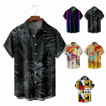 

Plus Size Button Down Hawaii Shirts with Breast Pocket Slim-Fit Clothes For Men