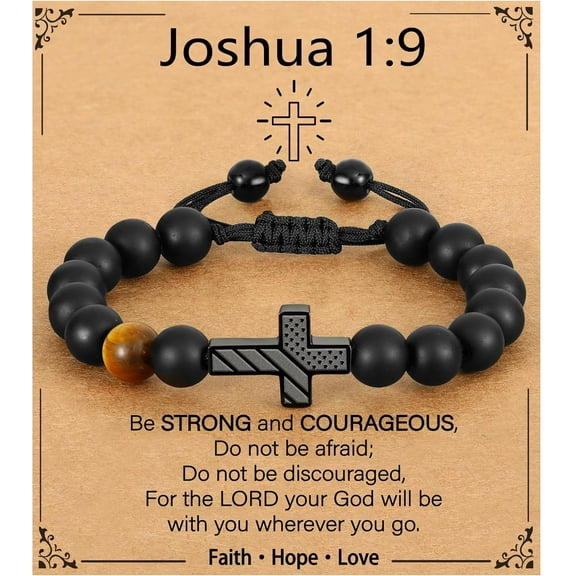 Cross Bracelet for Men Gifts, American Flag Cross Beads Bracelet Christian Christmas Easter Baptism Jewelry Gifts for Son Grandson