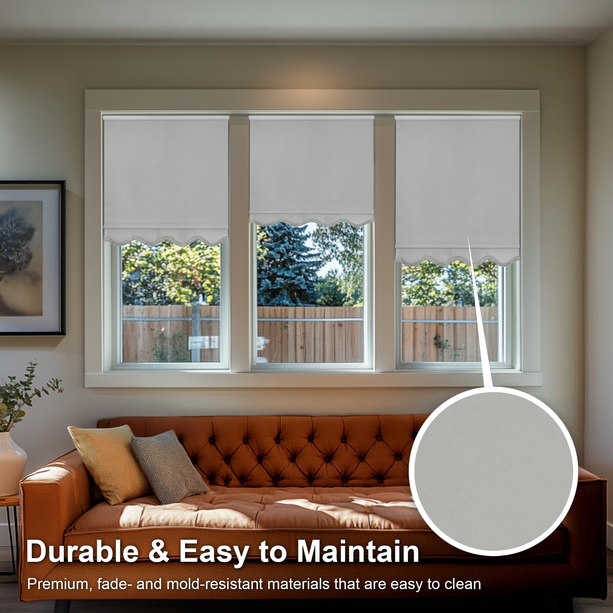 Chicology Blackout Roller Shades with Fringe | Cordless Light Filtering Window Blinds |26"W X 64"H| Decorative Privacy Shades for Home & Office | Easy Install | Gray