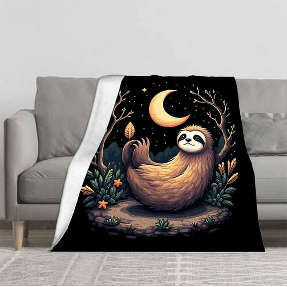 Whimsical Sloth Design Flannel Blanket - Soft Cozy and Warm for Sofa Travel Bed and Chair - Perfect for Tranquil Nights