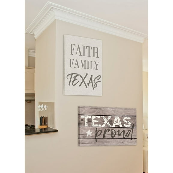 Stupell  Faith Family Texas Typography Stretched Canvas Wall Art 16 x 20