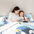 thumbnail image 5 of Castle Fairy Cartoon Animal Penguin 3 Pieces Queen Comforter Set for Preppy Child,Chic Blue Purple Floral Flowers Ultra Soft Bedding Sets,Spring Garden Bedding Comforter Set Breathable, 5 of 8