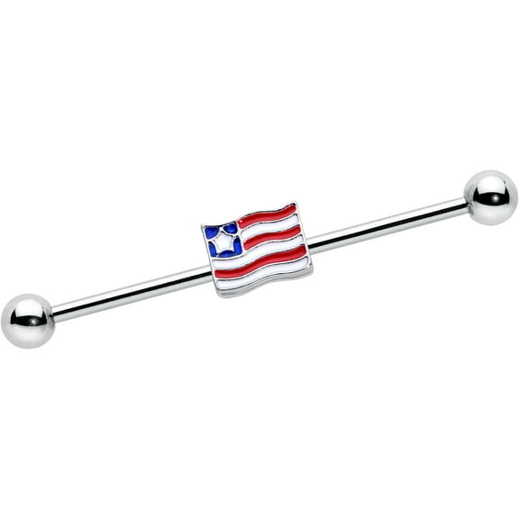 Body Candy Industrial Barbell Womens 14G Stainless Steel Helix Cartilage Earring Flag Mens 1 1/2"